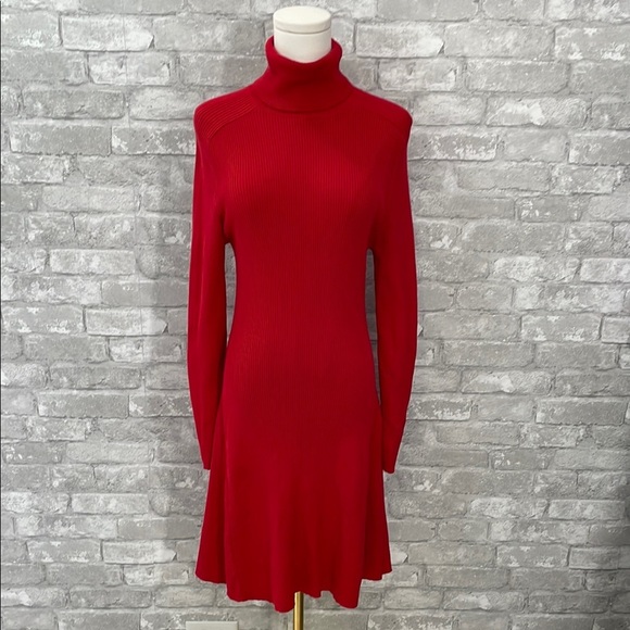 Zara Red Ribbed Turtleneck Sweater Dress - Picture 1 of 7